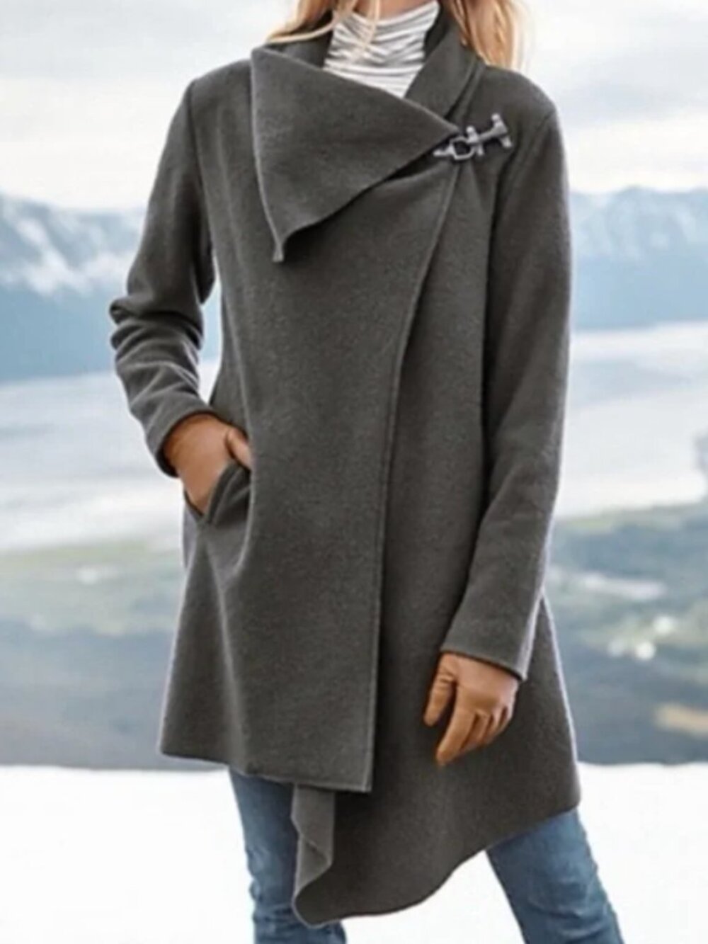 GREY - GARNET HILL Asymmetrical Boiled Wool Coat